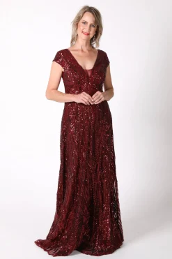 Joselyn Sequin Maxi Dress - Wine (S & 3XL - Clearance Sale)