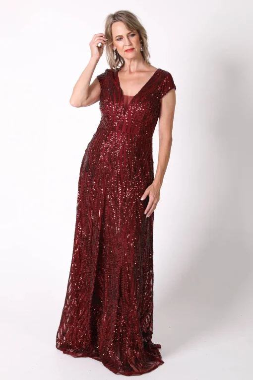 Joselyn Sequin Maxi Dress - Wine (S & 3XL - Clearance Sale)