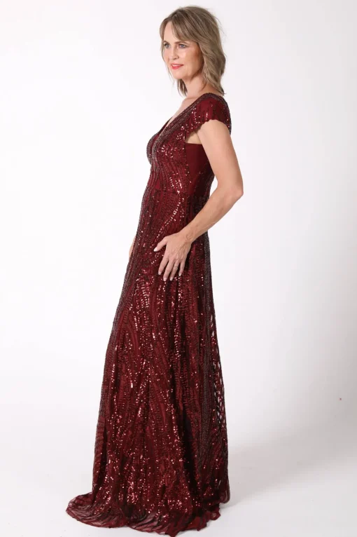 Joselyn Sequin Maxi Dress - Wine (S & 3XL - Clearance Sale)
