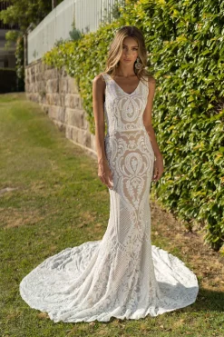 Kalani Pattern Sequin Gown - White/Nude