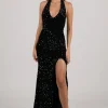 KENDALL Halter Neck Velvet Sequin Gown - Black