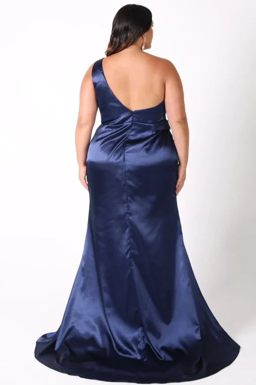Kendra One Shoulder Satin Gown - Navy