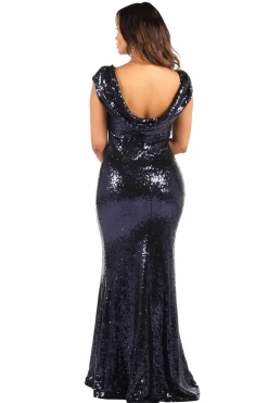 Kira Cowl Back Sequin Maxi Dress - Navy