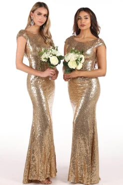 Kira Cowl Back Sequin Maxi Dress - Gold
