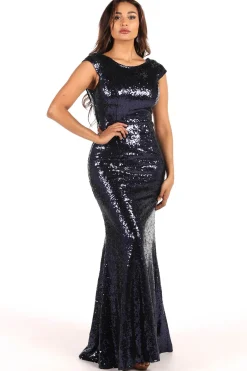 Kira Cowl Back Sequin Maxi Dress - Navy
