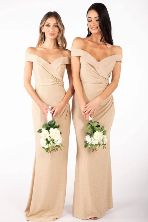 Lawrence Off Shoulder Maxi Dress - Shimmer Gold