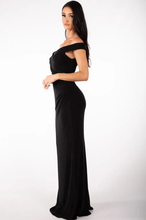Lawrence Off Shoulder Maxi Dress - Shimmer Black