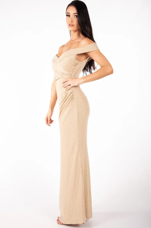 Lawrence Off Shoulder Maxi Dress - Shimmer Gold