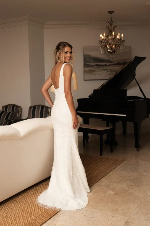LUCA Square Neck Embellished Gown - Ivory
