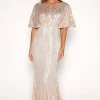 Margaret Butterfly-Sleeve Sequin Maxi Dress - Gold