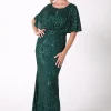 Margaret Butterfly-Sleeve Sequin Maxi Dress - Emerald