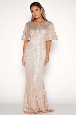 Margaret Butterfly-Sleeve Sequin Maxi Dress - Gold