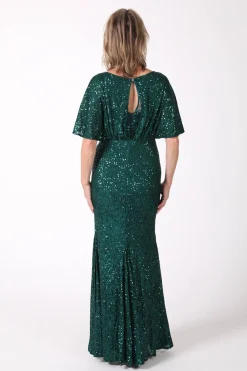 Margaret Butterfly-Sleeve Sequin Maxi Dress - Emerald