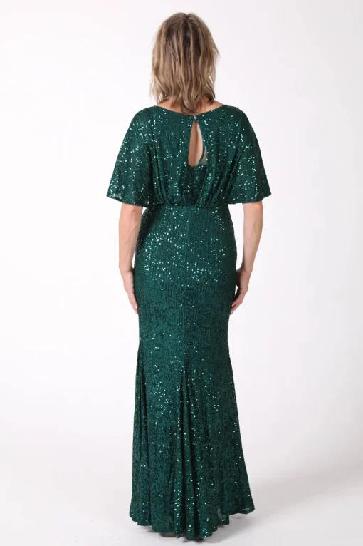 Margaret Butterfly-Sleeve Sequin Maxi Dress - Emerald
