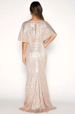 Margaret Butterfly-Sleeve Sequin Maxi Dress - Gold