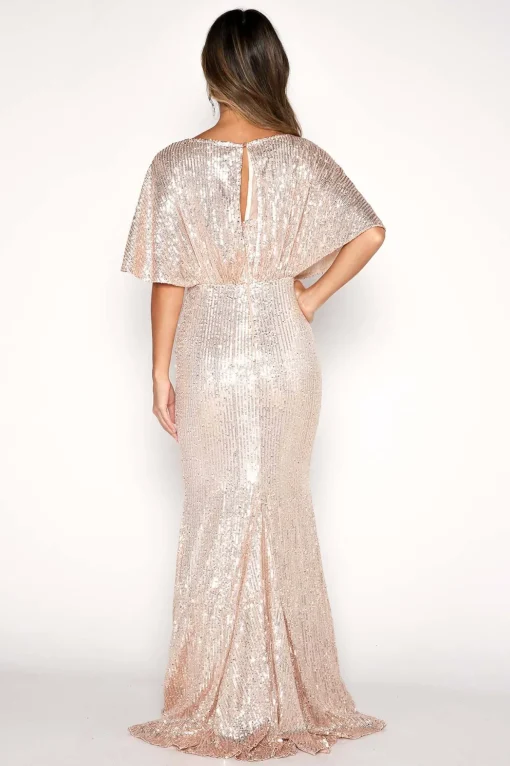 Margaret Butterfly-Sleeve Sequin Maxi Dress - Gold