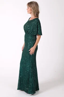 Margaret Butterfly-Sleeve Sequin Maxi Dress - Emerald