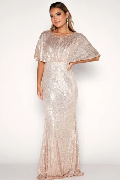Margaret Butterfly-Sleeve Sequin Maxi Dress - Gold