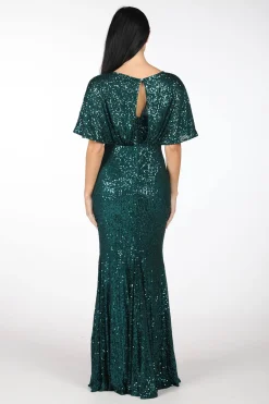 Margaret Butterfly-Sleeve Sequin Maxi Dress - Emerald