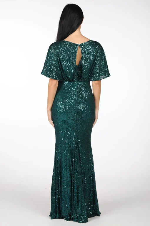 Margaret Butterfly-Sleeve Sequin Maxi Dress - Emerald