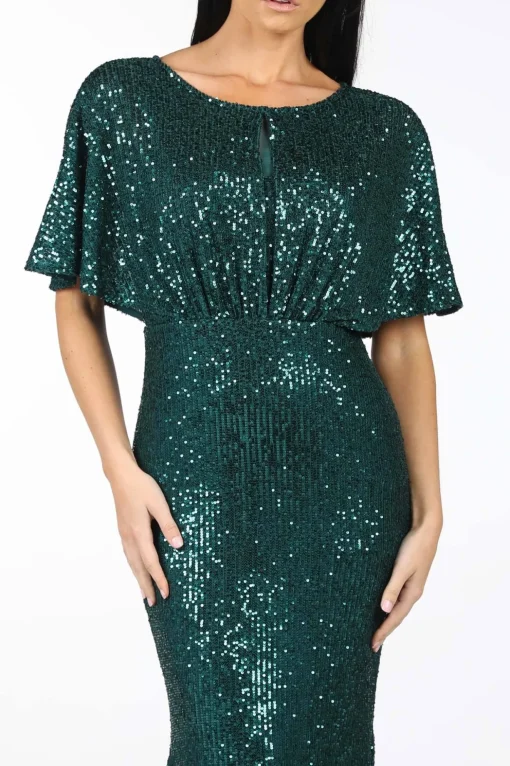 Margaret Butterfly-Sleeve Sequin Maxi Dress - Emerald