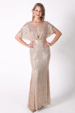 Margaret Butterfly-Sleeve Sequin Maxi Dress - Gold