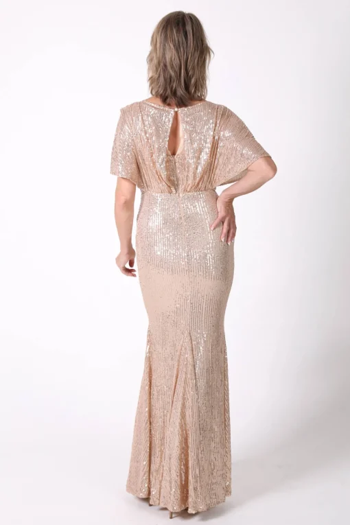 Margaret Butterfly-Sleeve Sequin Maxi Dress - Gold