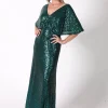 Martha Butterfly-Sleeve Sequin Maxi Dress - Emerald Green
