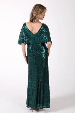 Martha Butterfly-Sleeve Sequin Maxi Dress - Emerald Green