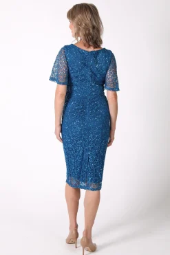 Meredith V-Neck Sequin Midi Dress - Teal