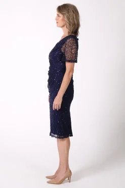 Meredith V-Neck Sequin Midi Dress - Navy