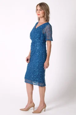 Meredith V-Neck Sequin Midi Dress - Teal
