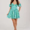 Miyah Puff Sleeve Mini Dress - Green Floral