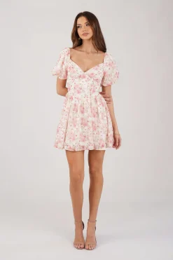 Miyah Puff Sleeve Mini Dress - Pink Floral