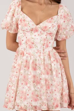 Miyah Puff Sleeve Mini Dress - Pink Floral