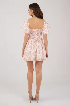 Miyah Puff Sleeve Mini Dress - Pink Floral
