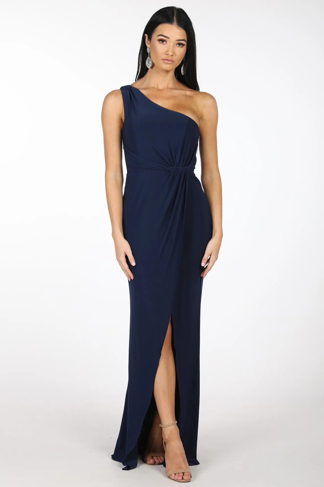 NELIA One Shoulder Maxi Column Dress - Navy