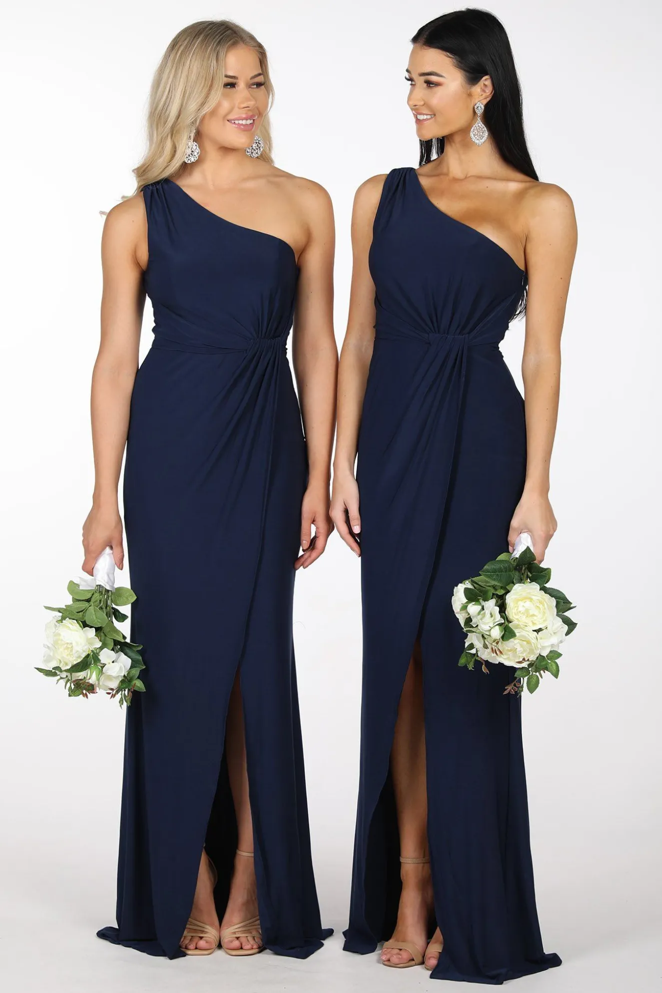 NELIA One Shoulder Maxi Column Dress - Navy