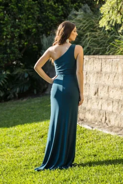 NELIA One Shoulder Maxi Column Dress - Deep Teal