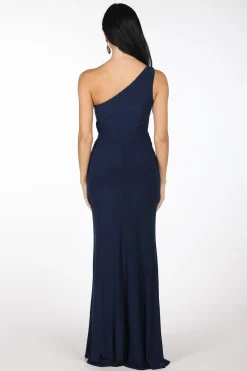 NELIA One Shoulder Maxi Column Dress - Navy