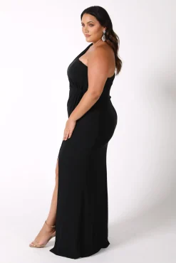 NELIA One Shoulder Maxi Column Dress - Black