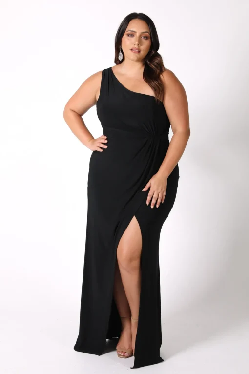 NELIA One Shoulder Maxi Column Dress - Black