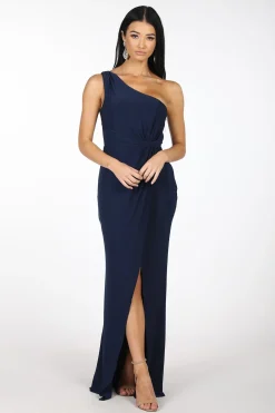 NELIA One Shoulder Maxi Column Dress - Navy
