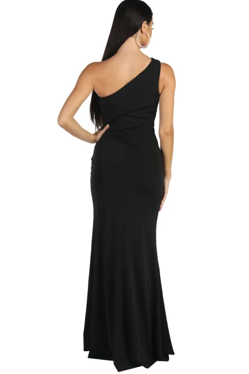 NELIA One Shoulder Maxi Column Dress - Black