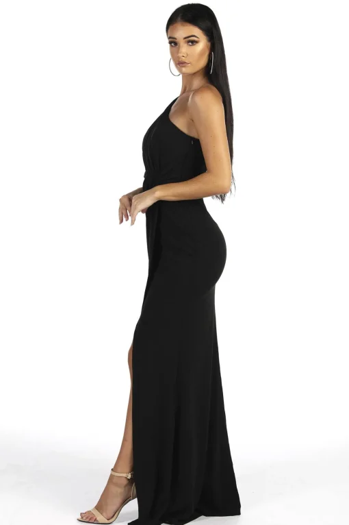 NELIA One Shoulder Maxi Column Dress - Black