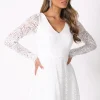 NISHA Long Sleeve A-Line Lace Gown - White