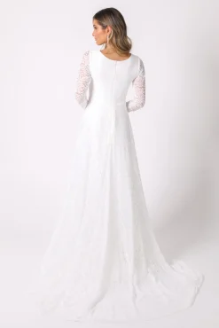 NISHA Long Sleeve A-Line Lace Gown - White