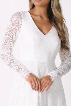 NISHA Long Sleeve A-Line Lace Gown - White