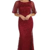 Opal Butterfly-Sleeve Sequin Maxi Dress - Wine