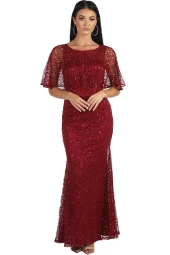 Opal Butterfly-Sleeve Sequin Maxi Dress - Wine